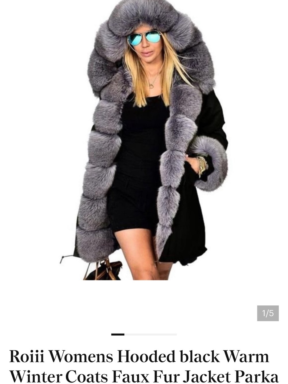Roiii Women Black/Grey Faux Fur warm winter Coat Large $50 New /tags